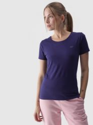 4F T-shirt slim gładki damski - granatowy M. Niebieskie t-shirty 4f, m, bez wzorów, z bawełny, bez kołnierzyka, bez ramiączek. W wyprzedaży za 29.99 zł.