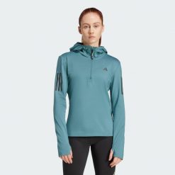 Bluza Own The Run Winterized Hooded Half-Zip. Niebieskie bluzy Adidas, m, bez wzorów, z kapturem. Za 279.00 zł.