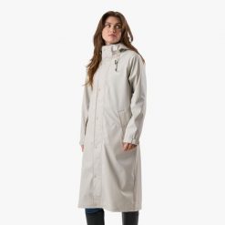 Kurtka przeciwdeszczowa damska do wędrówek wodoodporna Väderöarna Long Coat W. Szare kurtki sportowe SWEDEMOUNT, bez wzorów, bez kaptura. W wyprzedaży za 296.99 zł.