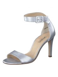 Paul Green Skórzane sandały w kolorze srebrnym na obcasie rozmiar: 37,5. Szare sandały Paul Green, bez wzorów, z otwartym noskiem, bez obcasa, na koturnie, bez zapięcia. Za 187.52 zł.