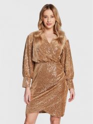 Closet London Sukienka koktajlowa JD875 Brązowy Regular Fit. Brązowe sukienki Closet London, bez wzorów, z syntetyku, wizytowe, bez kołnierzyka, bez ramiączek. Za 339.99 zł.