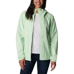 Kurtka przeciwdeszczowa damska Columbia Omni-Tech Ampli-Dry. Zielone kurtki sportowe Columbia, xs, bez wzorów, bez kaptura, trekkingowe. Za 349.99 zł.