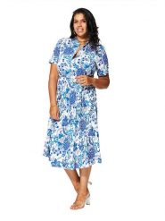 Aller Simplement Sukienka w kolorze biało-niebieskim rozmiar: 54-58. Białe sukienki Aller Simplement, bez wzorów, z tkaniny, bez kołnierzyka, bez ramiączek, midi. Za 86.99 zł.