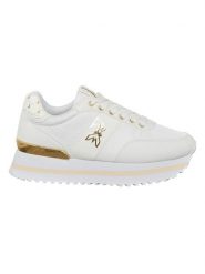Patrizia Pepe Skórzane sneakersy w kolorze złoto-białym rozmiar: 37. Białe trampki Patrizia Pepe, bez wzorów, bez zapięcia. Za 427.45 zł.