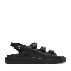 Sandały Badura. Czarne sandały Badura, bez wzorów, bez obcasa, na płaskiej podeszwie, bez zapięcia. Za 359.99 zł.