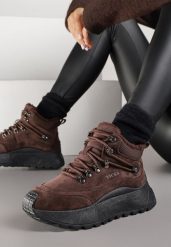 Brązowe Sneakersy Śniegowce Vices na Platformie w Sportowym Stylu Nelsella. Brązowe trapery i śniegowce Renee, z jeansu. Za 119.99 zł.