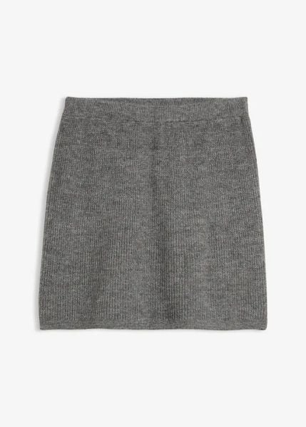 Krótka spódnica dzianinowa. Szare spódnice bonprix, bez wzorów, z dzianiny, eleganckie, mini. Za 92.99 zł.