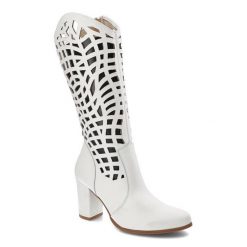 Białe Kozaki Exquisite Damskie Stylowe Obuwie. Białe kozaki EXQUISITE, z koronki, bez obcasa, na słupku, bez zapięcia. Za 519.00 zł.