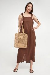 Sukienka lniana Senna MAX MARA LEISURE. Sukienki Max Mara Leisure, bez wzorów, bez kołnierzyka, bez ramiączek. W wyprzedaży za 764.25 zł.