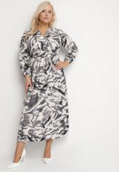 Czarna Rozkloszowana Sukienka Kopertowa z Wiskozą w Abstrakcyjny Wzór Dleffia. Czarne sukienki Born2be, na co dzień, plus size, bez wzorów, z wiskozy, eleganckie, bez kołnierzyka, plus size, bez ramiączek, maxi, kopertowe. Za 99.99 zł.