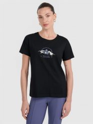 4F T-shirt regular z nadrukiem damski - czarny XXL. Czarne t-shirty 4f, xxl, bez wzorów, z bawełny, bez kołnierzyka, bez ramiączek. Za 59.99 zł.