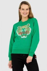 KENZO Zielona bluza damska z krzyżykowym tygrysem, Rozmiar L. Zielone bluzy sportowe Kenzo, l, bez wzorów, bez kaptura. W wyprzedaży za 589.99 zł.