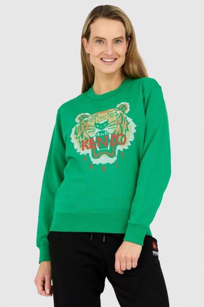 KENZO Zielona bluza damska z krzyżykowym tygrysem, Rozmiar M. Zielone bluzy Kenzo, m, bez wzorów, bez kaptura. W wyprzedaży za 621.99 zł.