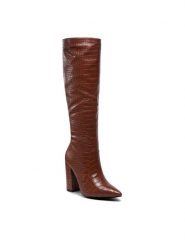 DeeZee Kozaki ZALXXS220146 Brązowy. Brązowe kozaki DeeZee, ze skóry, bez obcasa, na słupku, bez zapięcia. Za 259.99 zł.