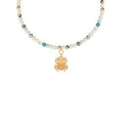 Naszyjnik z kamieni trolleit ze Skarabeuszem pozłacany. Żółte naszyjniki Lilou, pozłacane. Za 327.00 zł.