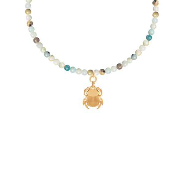 Naszyjnik z kamieni trolleit ze Skarabeuszem pozłacany. Żółte naszyjniki Lilou, pozłacane. Za 327.00 zł.