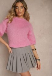 Szare Spódnico-Spodenki High Waist z Plisami w Stylu Tennis Skirt Ninaris. Szare szorty Renee, bez wzorów, eleganckie, z podwyższonym stanem. Za 99.99 zł.