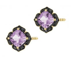 Kolczyki z żółtego złota z czarnymi brylantami i ametystami - próba 585. Czarne kolczyki Apart, z ametystem, złote. Za 3,259.00 zł.