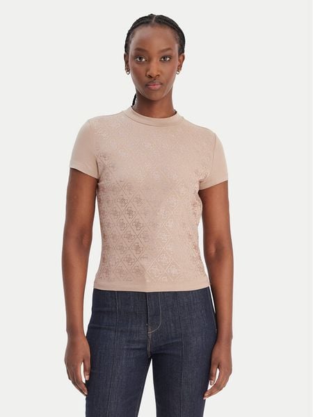 Guess T-Shirt W4BI26 J1314 Beżowy Regular Fit. Brązowe t-shirty Guess, m, z aplikacjami, z bawełny, bez kołnierzyka, bez ramiączek. Za 269.99 zł.