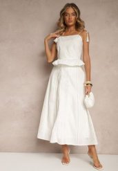 Biała Rozkloszowana Spódnica z Bawełny z Haftowanymi Detalami Tolanisse. Białe spódnice Renee, na co dzień, l, bez wzorów, z bawełny, eleganckie, maxi, rozkloszowane. Za 99.99 zł.