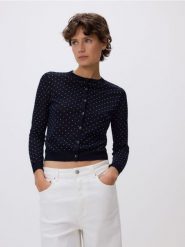 Kardigan z wiskozą - granatowy. Niebieskie kardigany Reserved, l, bez wzorów, z dzianiny. Za 119.99 zł.