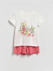 Dwuczęściowa piżama z bawełny - intenstywna czerwień. Czerwone piżamy Reserved, bez wzorów, z bawełny, bez ramiączek. Za 99.99 zł.