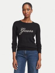 Guess Sweter W6BR53 Z1454 Czarny Regular Fit. Czarne swetry Guess, m, z aplikacjami, z wiskozy, bez ramiączek. Za 344.99 zł.