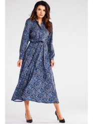 Awama Sukienka w kolorze granatowym rozmiar: XL. Niebieskie sukienki Awama, xl, bez wzorów, z tkaniny, bez kołnierzyka, bez ramiączek, maxi, rozkloszowane. Za 206.45 zł.