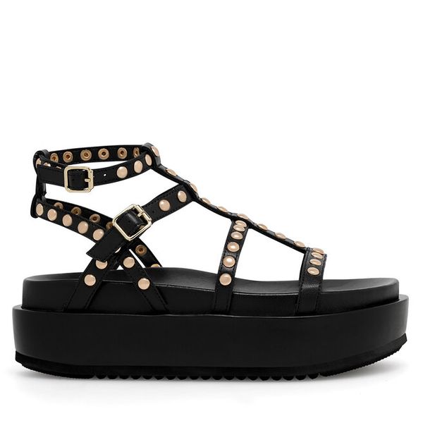 Sandały Badura. Czarne sandały Badura, bez wzorów, bez obcasa, na koturnie, bez zapięcia. Za 229.99 zł.
