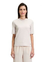 BETTY & CO Bluzka w kolorze kremowym rozmiar: M. Brązowe bluzki Betty & Co, m, bez wzorów, prążkowane, bez kołnierzyka, bez ramiączek. Za 65.54 zł.