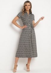 Czarna Sukienka Taliowana o Koszulowym Kroju Zapinana na Guziki o Geometrycznym Wzorze Parra. Czarne sukienki Born2be, na co dzień, l, bez wzorów, eleganckie, bez kołnierzyka, bez ramiączek, midi, koszulowe. Za 169.99 zł.