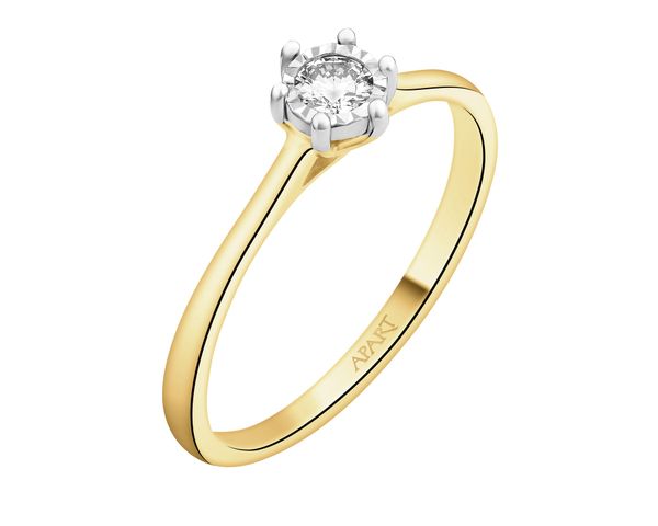 Pierścionek z żółtego złota z brylantem - 0,11 ct - próba 585. Żółte pierścionki Apart, z brylantem, złote. Za 2,690.00 zł.