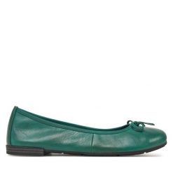 Baleriny Marco Tozzi. Zielone baleriny Marco Tozzi, bez wzorów, bez obcasa. Za 259.99 zł.