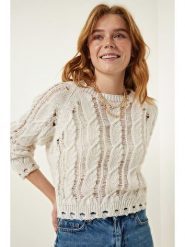 Happiness Istanbul Sweter w kolorze kremowym rozmiar: S/M. Brązowe swetry Happiness Istanbul, m, bez wzorów, ze splotem, bez ramiączek. Za 69.91 zł.