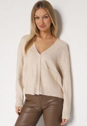 Beżowy Rozpinany Kardigan z Dodatkiem Kaszmiru Vetirira. Brązowe kardigany Born2be, bez wzorów, z jeansu. Za 109.99 zł.