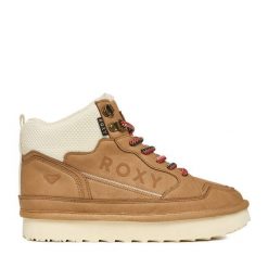 Trzewiki Roxy. Brązowe botki Roxy, bez wzorów, bez obcasa, na płaskiej podeszwie, bez zapięcia. Za 249.99 zł.