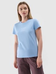 4F T-shirt slim z nadrukiem damski - niebieski XS. Niebieskie t-shirty 4f, xs, bez wzorów, z dzianiny, bez kołnierzyka, bez ramiączek. Za 29.99 zł.