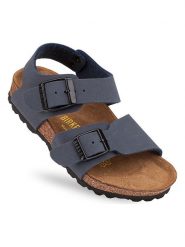 Birkenstock Sandały "NY" w kolorze granatowym rozmiar: 35. Niebieskie sandały Birkenstock, bez wzorów, klasyczne, z otwartym noskiem, bez obcasa, bez zapięcia. Za 252.95 zł.