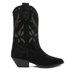 Kowbojki DeeZee. Czarne kozaki DeeZee, bez obcasa, na słupku, bez zapięcia. Za 219.99 zł.