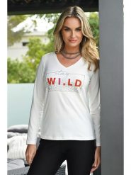 Bleu d'Azur Koszulka "Wild" w kolorze białym rozmiar: 46. Białe bluzki Bleu d'Azur, w ażurowe wzory, klasyczne, bez kołnierzyka, bez ramiączek. Za 101.70 zł.
