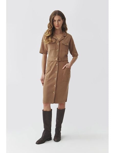 TATUUM Sukienka w kolorze jasnobrązowym rozmiar: S. Brązowe sukienki Tatuum, s, bez wzorów, z tkaniny, bez kołnierzyka, bez ramiączek, midi. Za 183.59 zł.