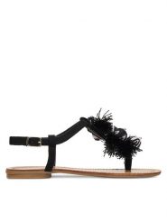 DeeZee Sandały F103-100 Czarny. Czarne sandały DeeZee, bez wzorów, z materiału, bez obcasa, na płaskiej podeszwie, bez zapięcia. Za 129.99 zł.