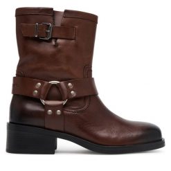 Botki Tommy Jeans. Brązowe botki Tommy Jeans, bez wzorów, z jeansu, bez obcasa, na płaskiej podeszwie, bez zapięcia. Za 899.99 zł.