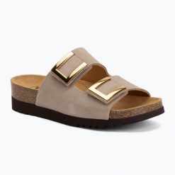 Klapki damskie Scholl Montery 2 Straps Ad Med. Brązowe klapki Scholl, bez wzorów, z materiału, bez obcasa. Za 349.99 zł.