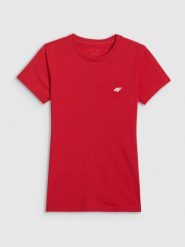 4F T-shirt slim gładki damski - czerwony XXL. Czerwone t-shirty 4f, xxl, bez wzorów, z bawełny, bez kołnierzyka, bez ramiączek. Za 39.99 zł.