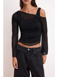 Trendyol Bluzka w kolorze czarnym rozmiar: XL. Czarne bluzki Trendyol, xl, bez wzorów, bez kołnierzyka, bez ramiączek. Za 86.99 zł.