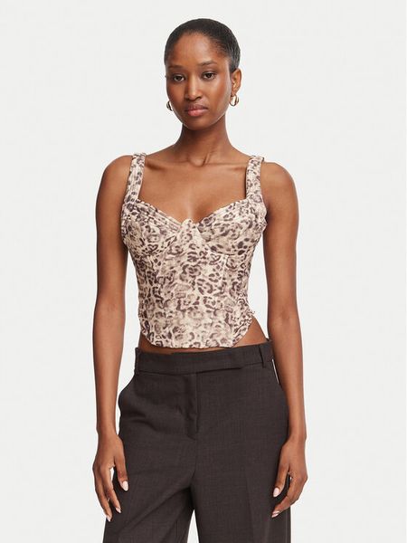 Bardot Top Carolina 60423TB Brązowy jasny Slim Fit. Brązowe topy Bardot, bez wzorów, z syntetyku, bez kołnierzyka, bez ramiączek. Za 529.99 zł.