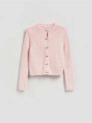 Kardigan z ozdobnymi guzikami - pastelowy róż. Czerwone kardigany Reserved, l, bez wzorów, z bawełny. Za 129.99 zł.