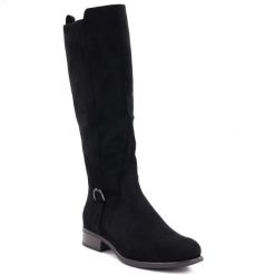 Kozaki damskie zamszowe czarne Sabatina 24160-100. Czarne kozaki Sabatina, ze skóry ekologicznej, bez obcasa, bez zapięcia. Za 189.99 zł.