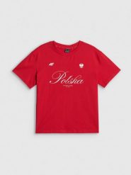 4F Koszulka kibica damska - czerwona L. Czerwone koszulki sportowe 4f, bez wzorów, z bawełny, bez ramiączek. Za 59.99 zł.
